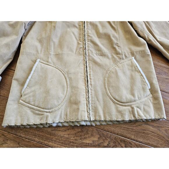 Wilsons Leather Jacket Coat Womens 2XL Brown Suede Faux Fur Trim Hooded - Picture 10 of 14